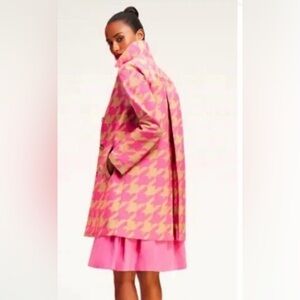 Isaac Mizrahi Pink & Tan Houndstooth Trench